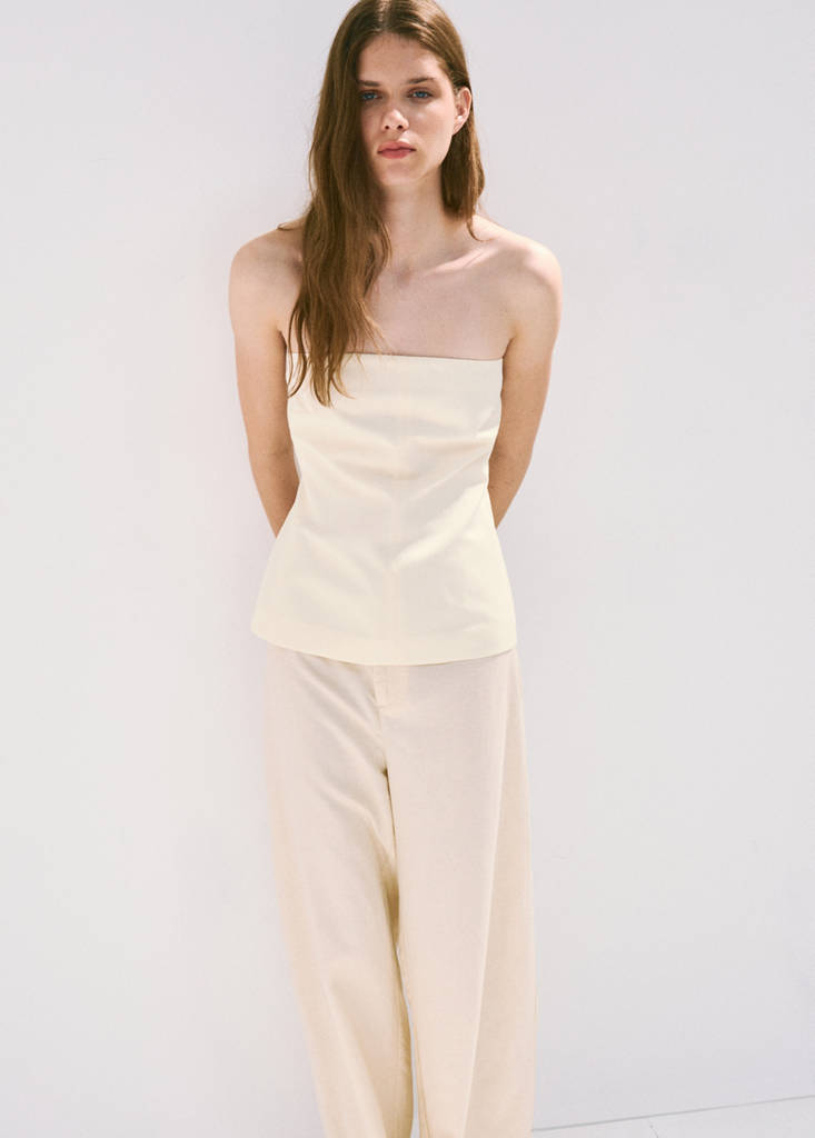 Linen strapless top — Off White