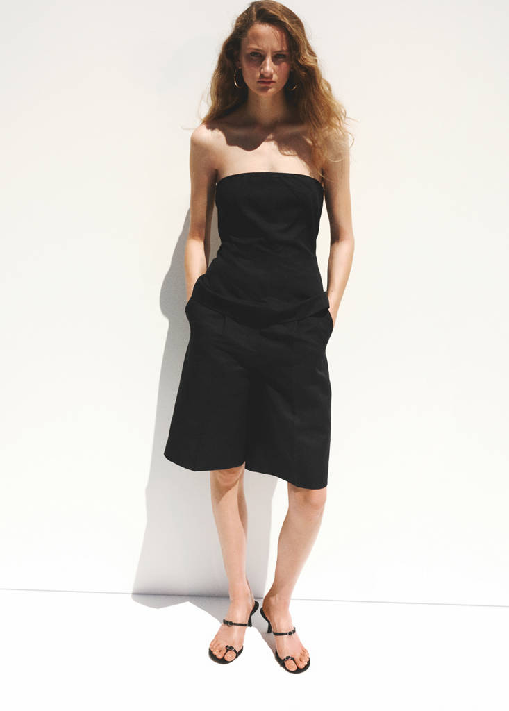 Linen strapless top — Black