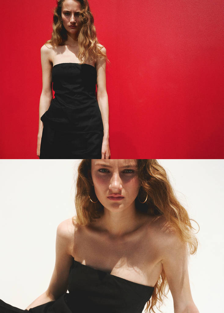 Linen strapless top — Black
