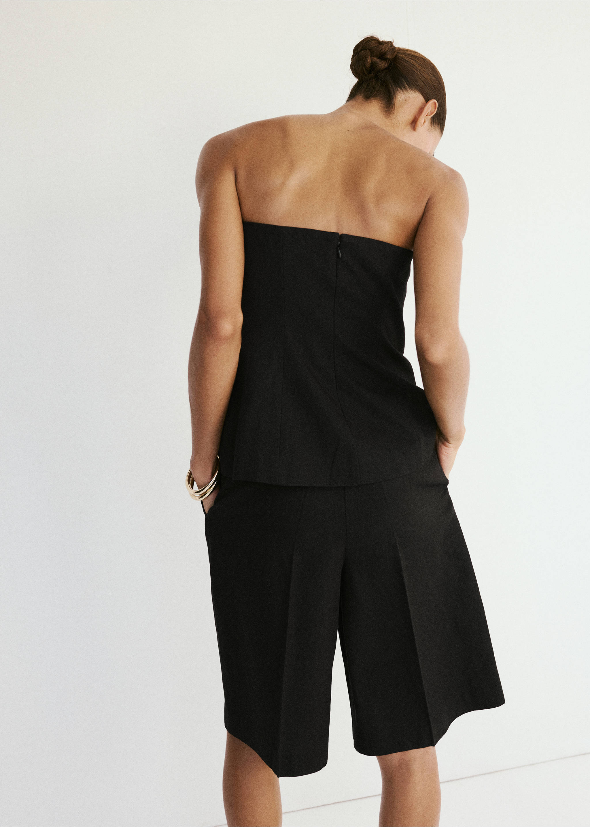 Strapless linen top - Reverse of the article, Black. Ref: 37091416-00.