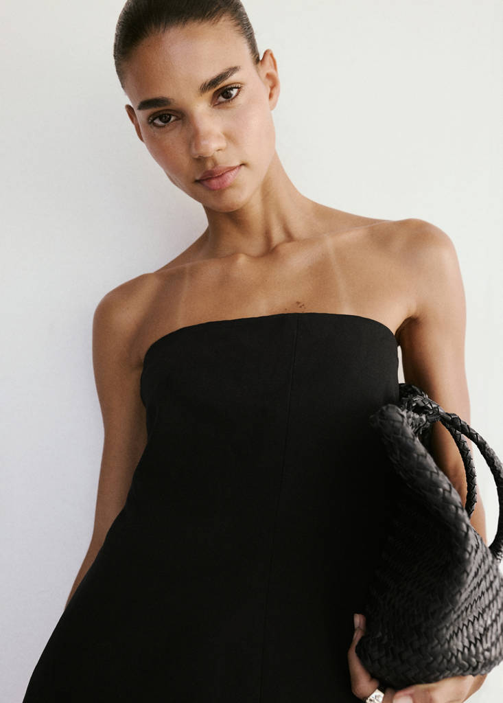 Linen strapless top — Black