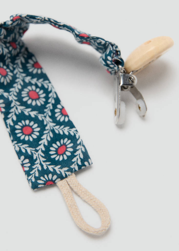 Printed brooch pacifier holder — Petrol Blue