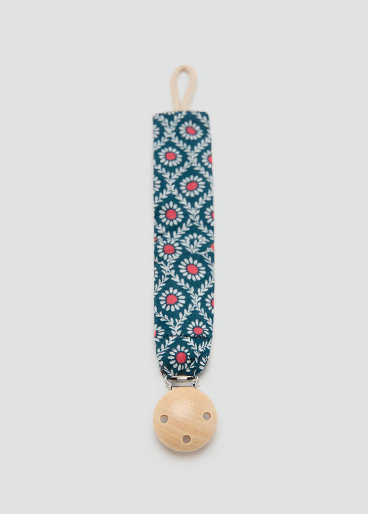 Printed brooch pacifier holder — Petrol Blue