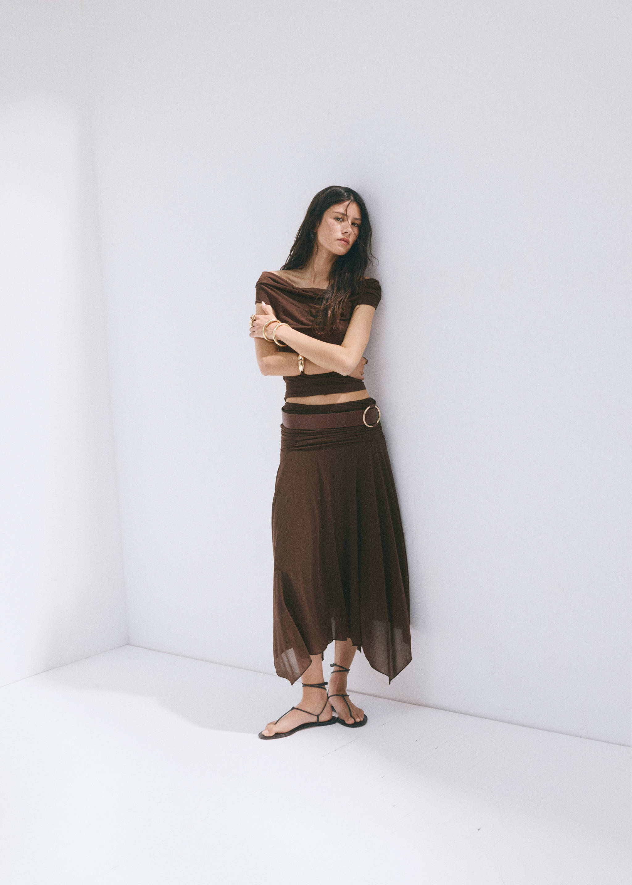 Asymmetric chiffon skirt - General plane