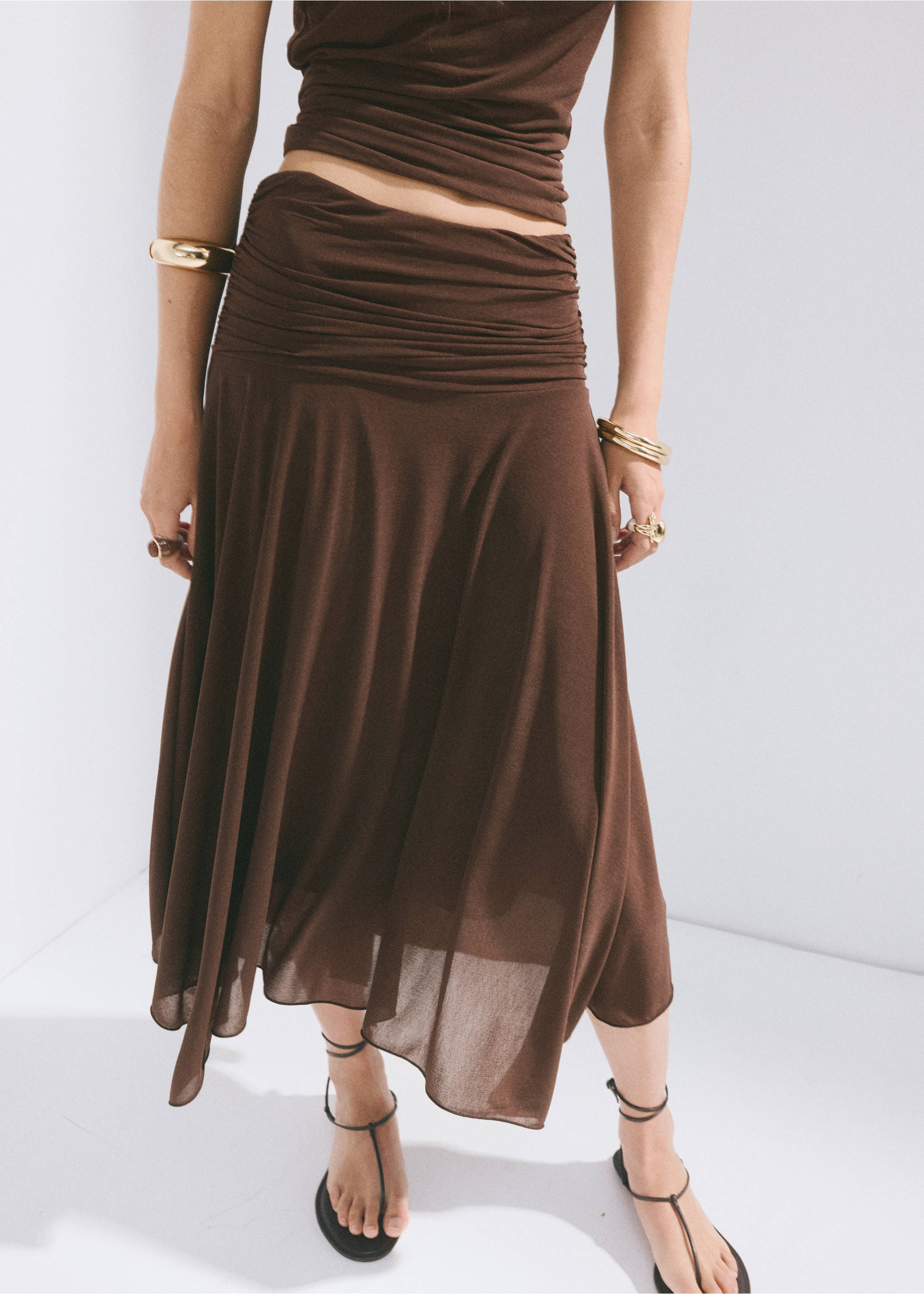 Asymmetric chiffon skirt - Medium plane, Brown. Ref: 37091422-00.
