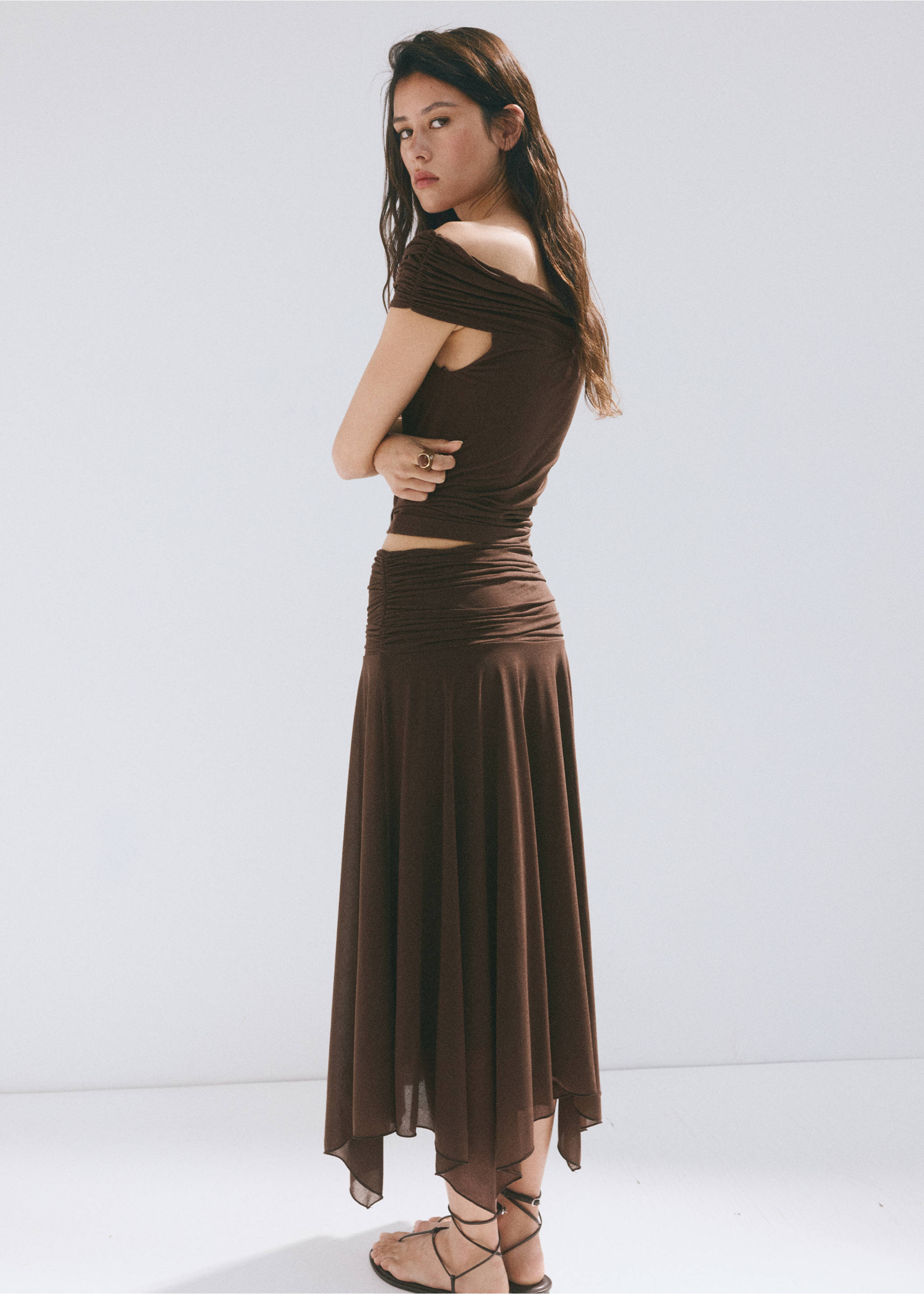 Asymmetric chiffon skirt - Reverse of the article, Brown. Ref: 37091422-00.