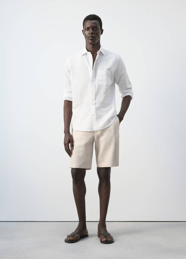 Regular-fit linen cotton shirt — White
