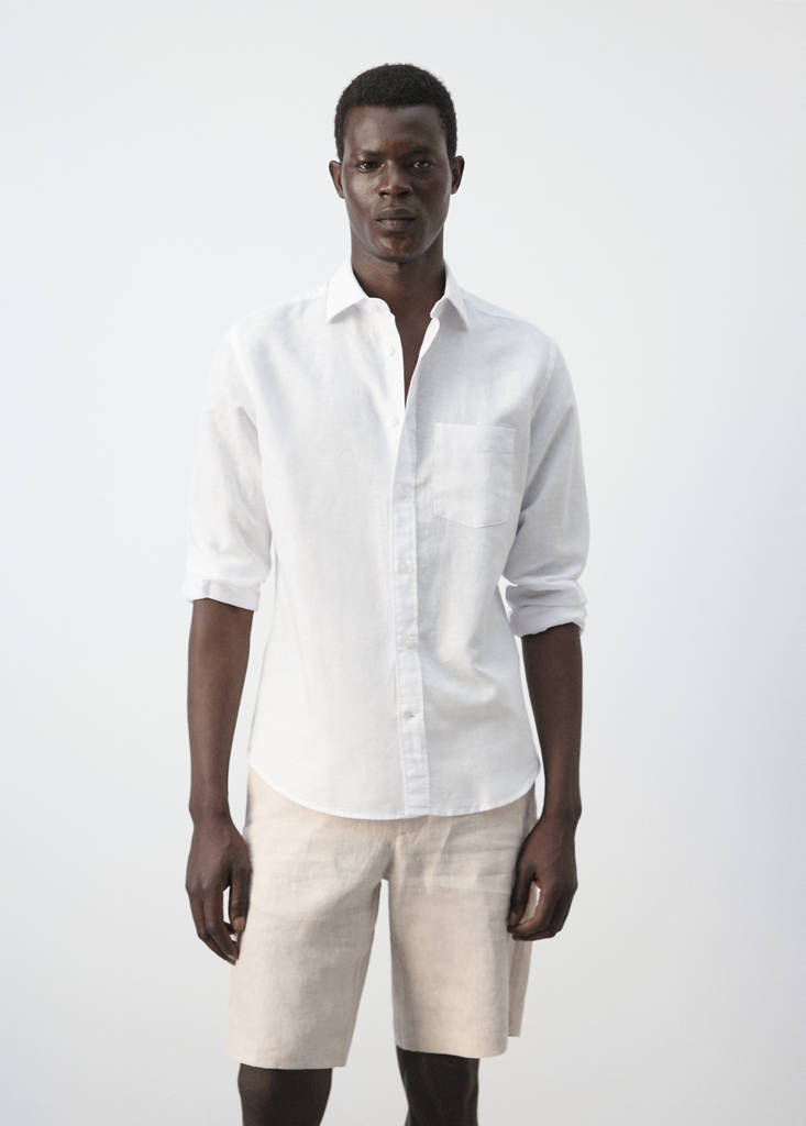 Regular-fit linen cotton shirt — White