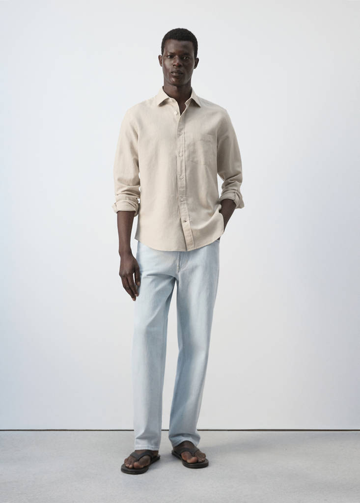 Regular-fit linen cotton shirt — Beige