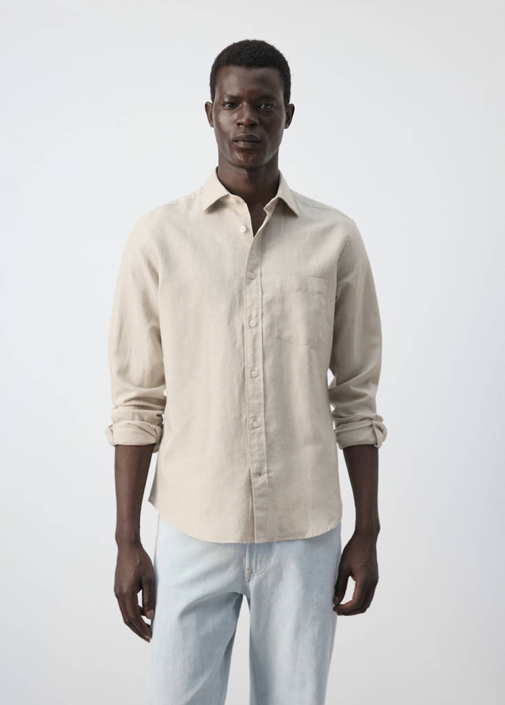 Regular-fit linen cotton shirt — Beige