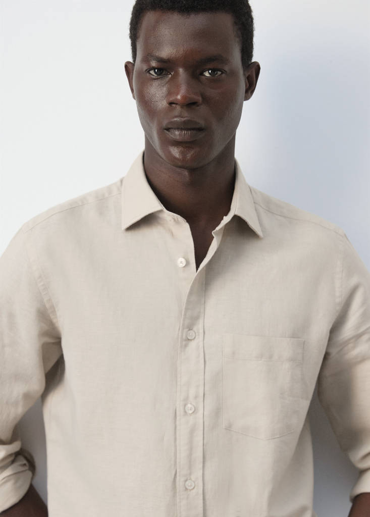 Regular-fit linen cotton shirt — Beige