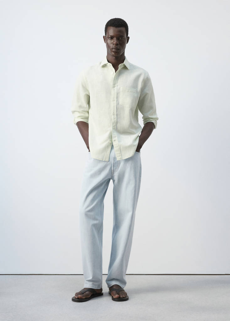 Regular-fit linen cotton shirt — Pastel Green