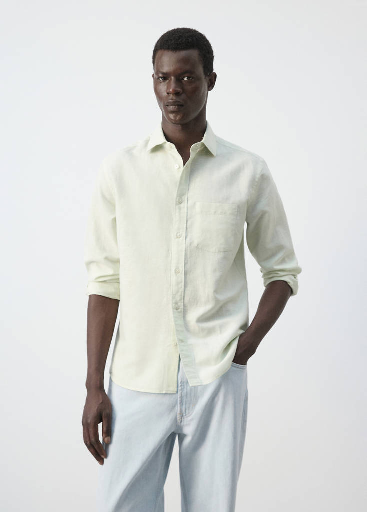 Regular-fit linen cotton shirt — Pastel Green