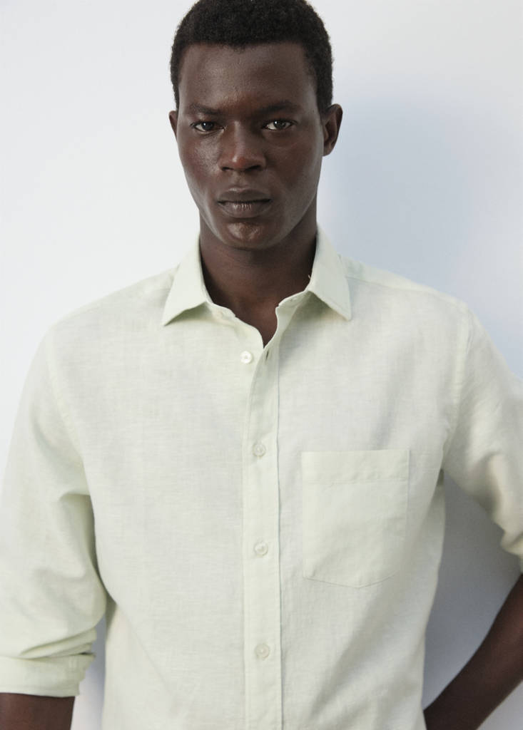 Regular-fit linen cotton shirt — Pastel Green