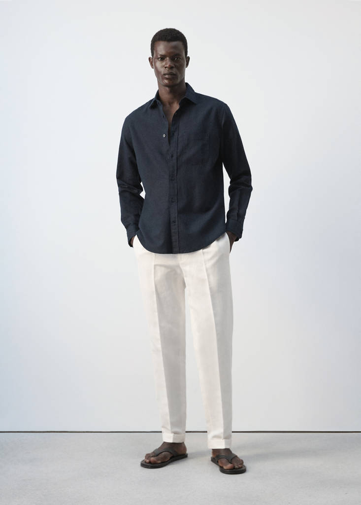 Regular-fit linen cotton shirt — Dark Navy