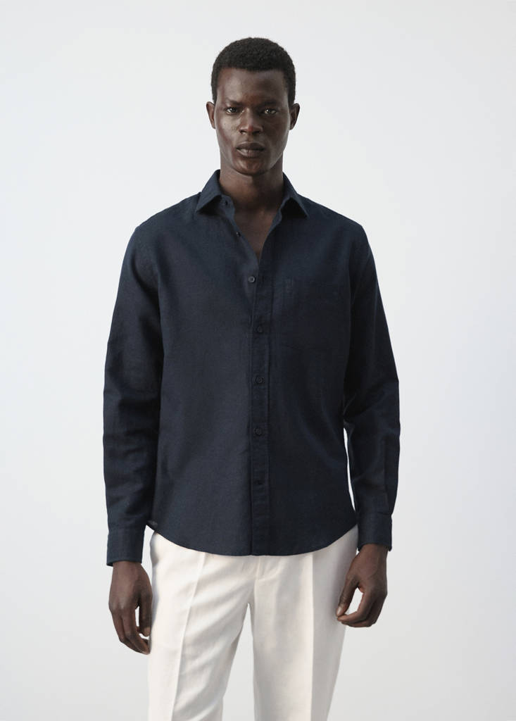 Regular-fit linen cotton shirt — Dark Navy