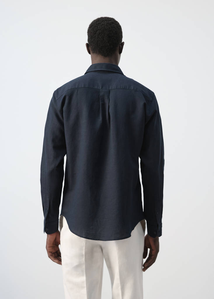 Regular-fit linen cotton shirt — Dark Navy