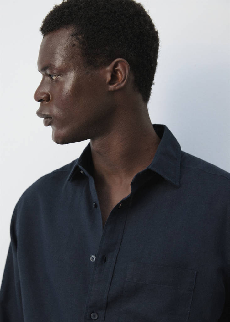 Regular-fit linen cotton shirt — Dark Navy