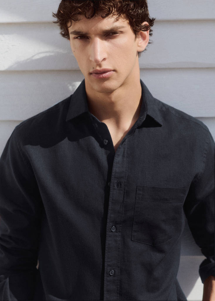 Regular-fit linen cotton shirt — Dark Navy