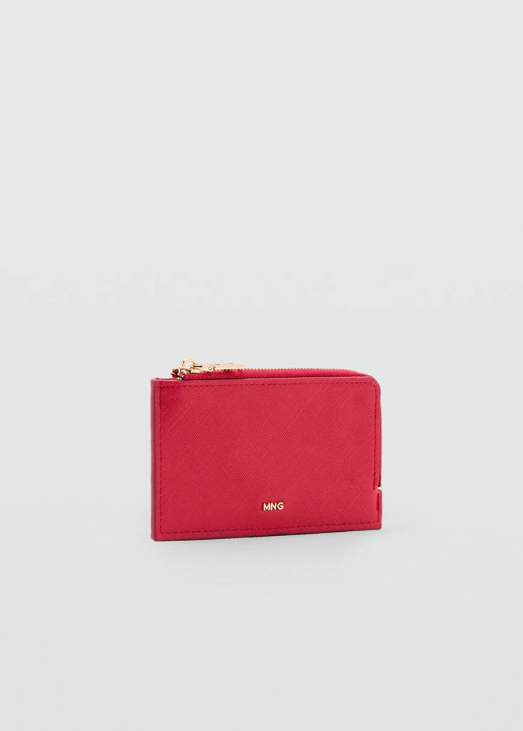 Saffiano-effect card holder with zip — Red