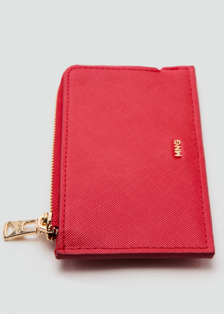 Saffiano-effect card holder with zip — Red
