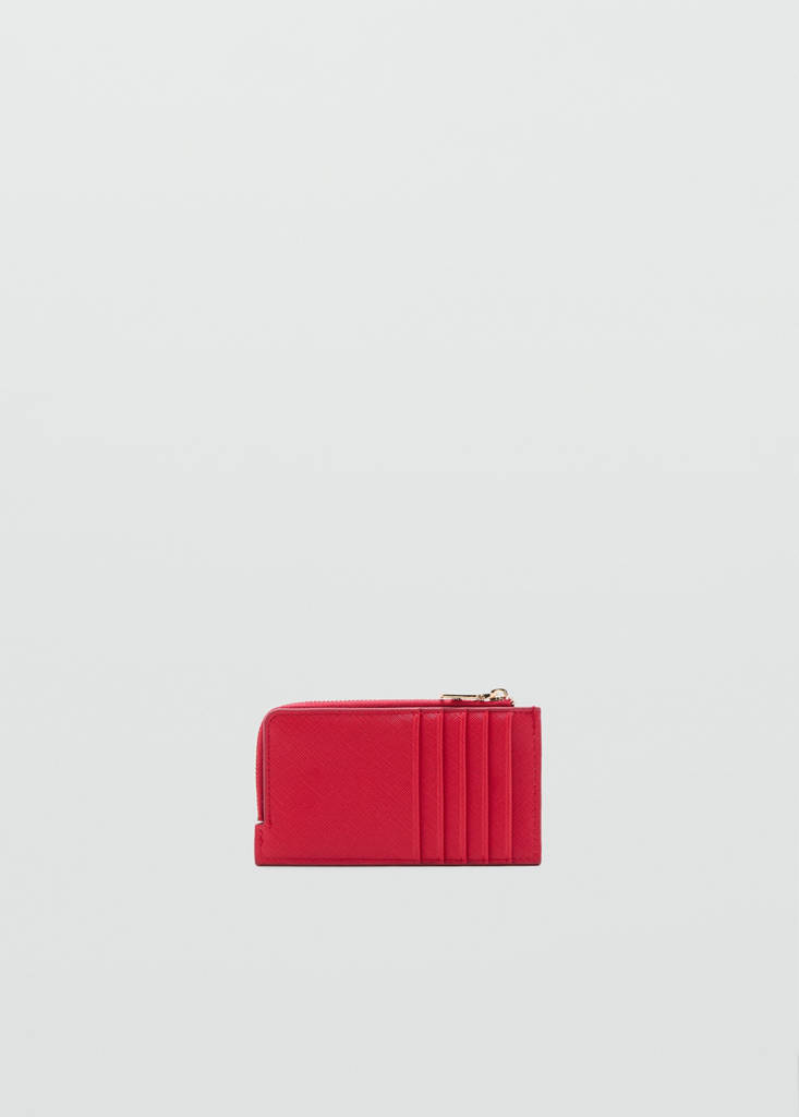 Saffiano-effect card holder with zip — Red