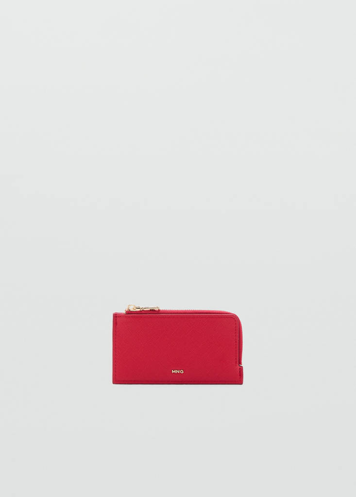 Saffiano-effect card holder with zip — Red