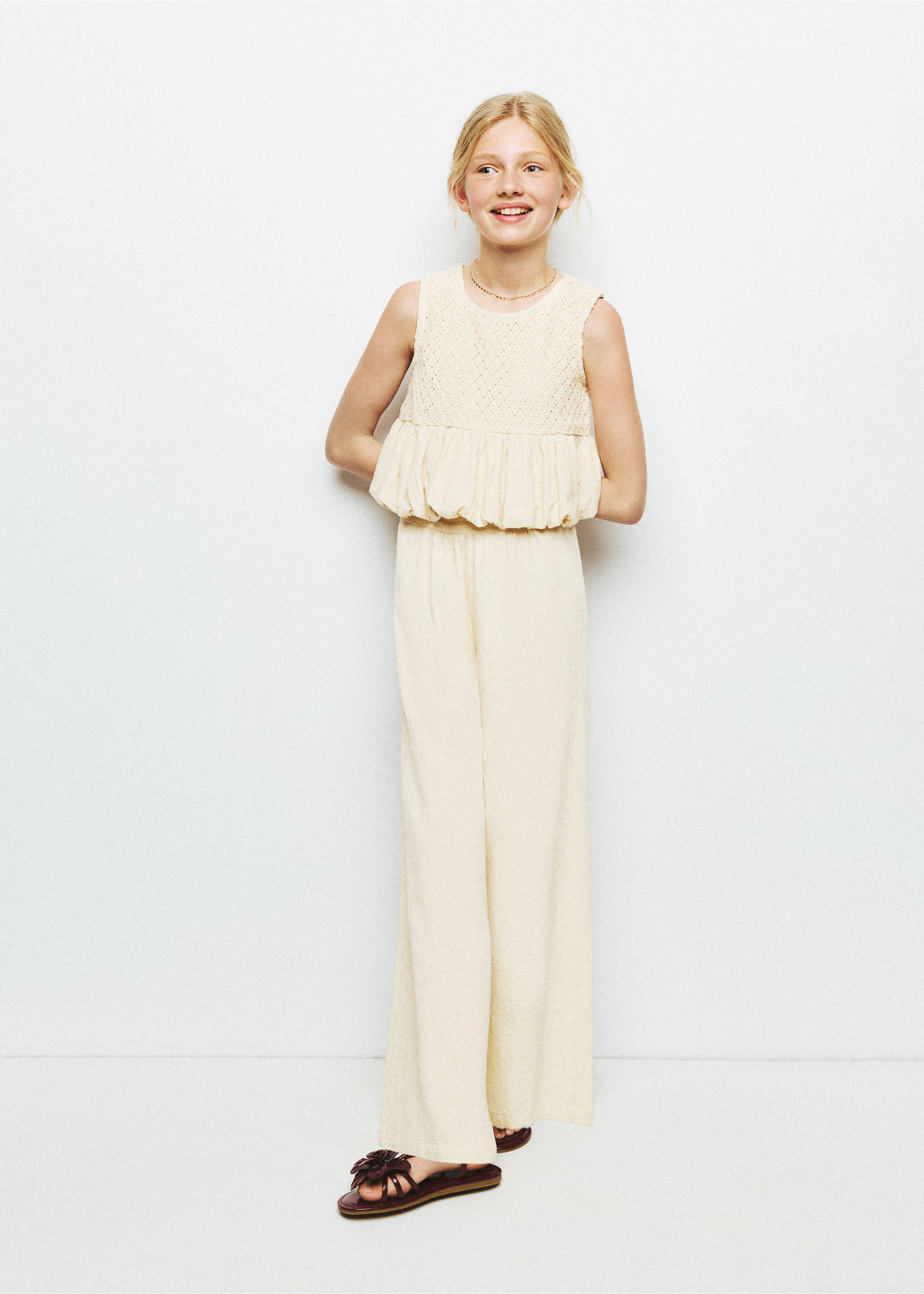 Flared crochet blouse - General plane, Ecru. Ref: 37091428-00.
