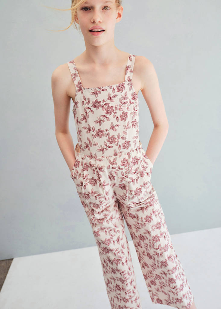 Floral-print cotton jumpsuit — Ecru