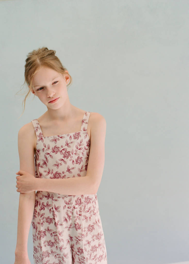 Floral-print cotton jumpsuit — Ecru
