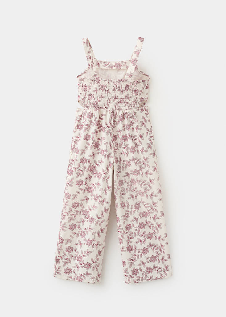 Floral-print cotton jumpsuit — Ecru