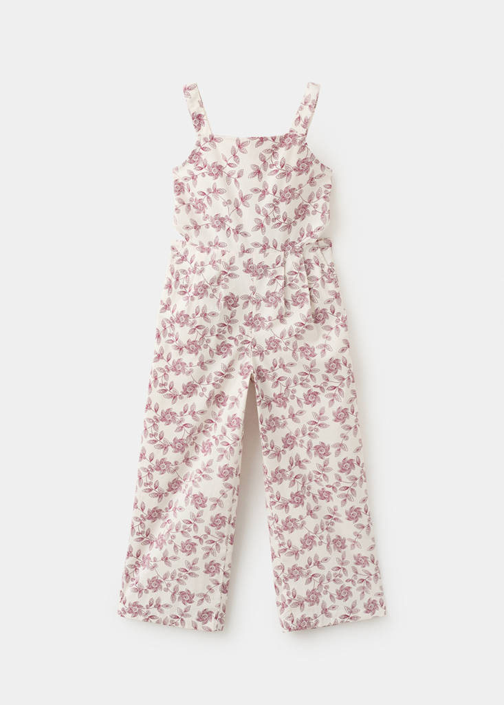 Floral-print cotton jumpsuit — Ecru