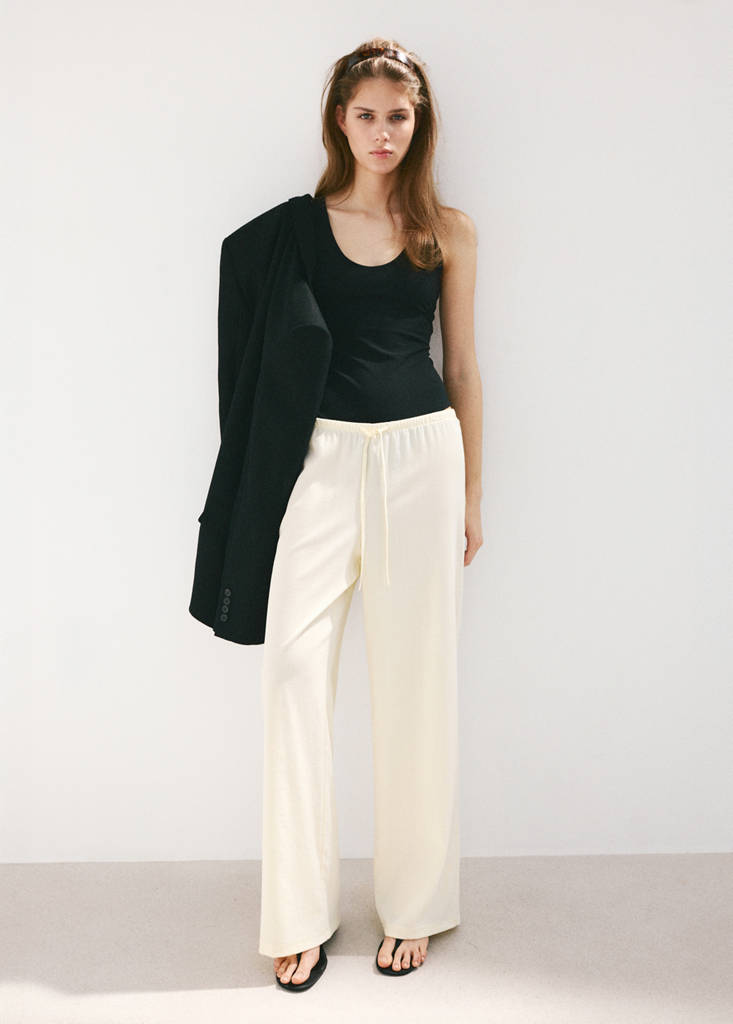 Straight mid-rise trousers — Ecru