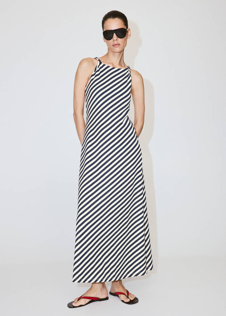 Knitted dress with draped straps — Navy