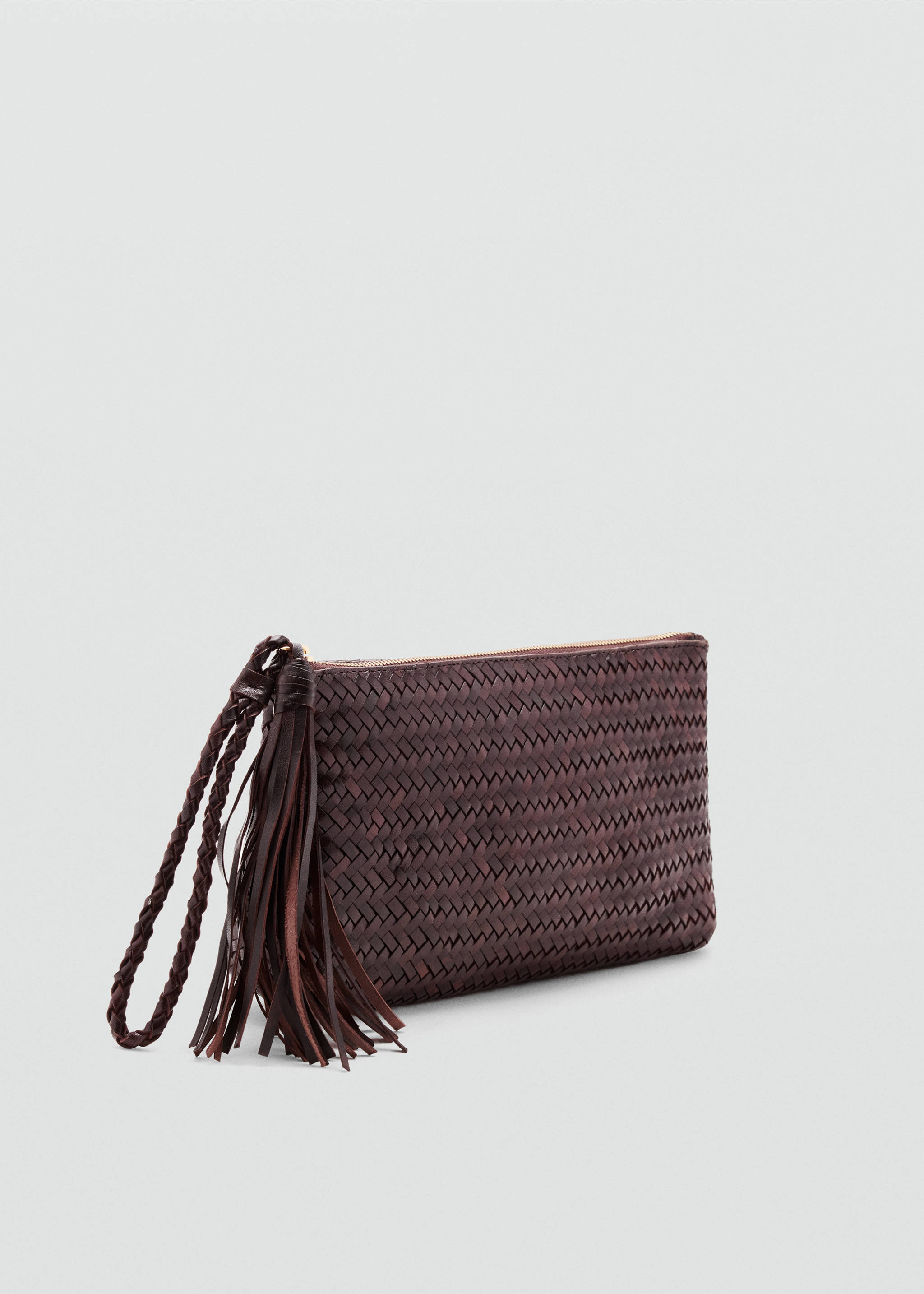 Braided leather pouch - Medium plane, Chocolate. Ref: 37091432-00.