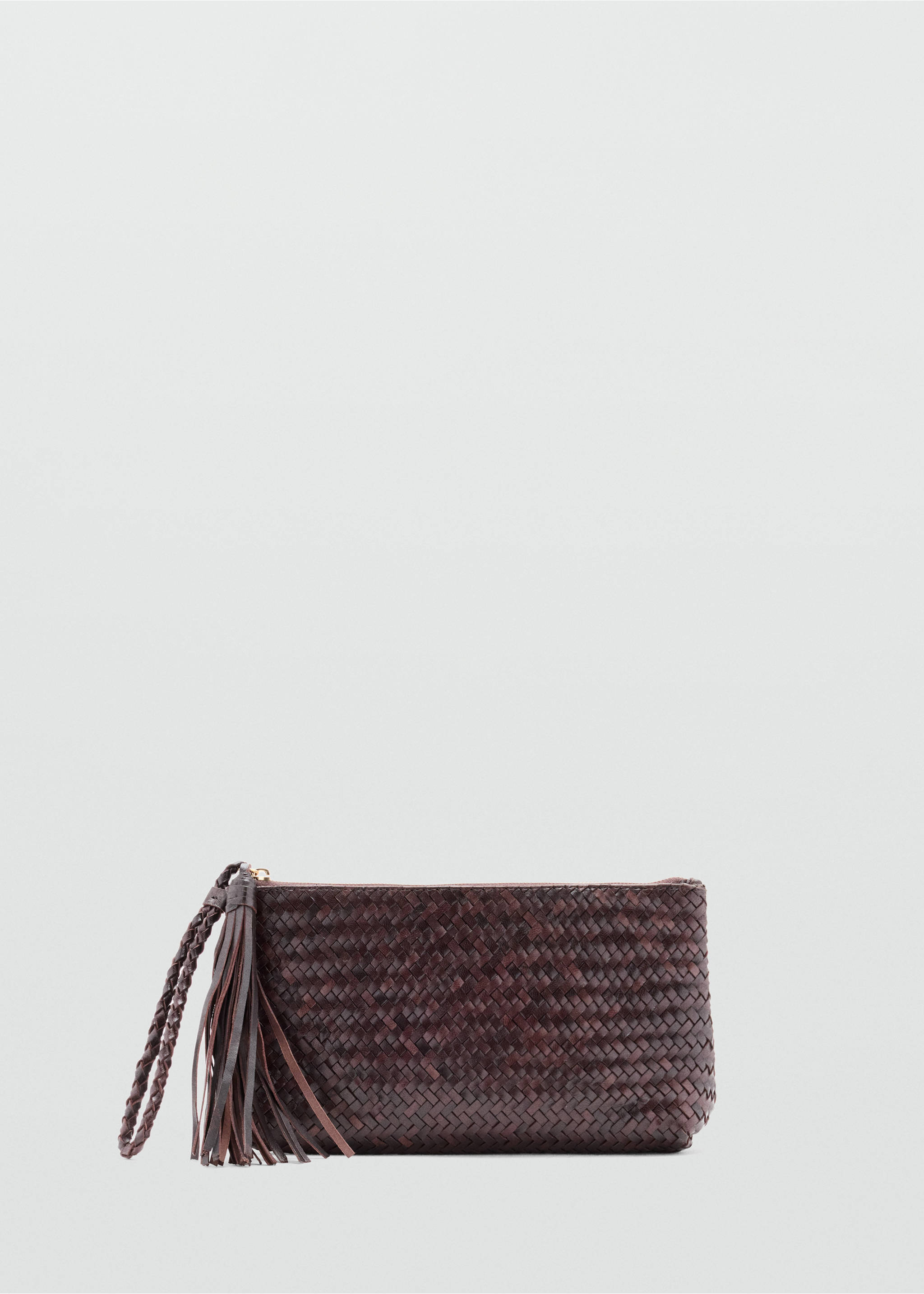 Braided leather pouch - Article without model, Chocolate. Ref: 37091432-00.