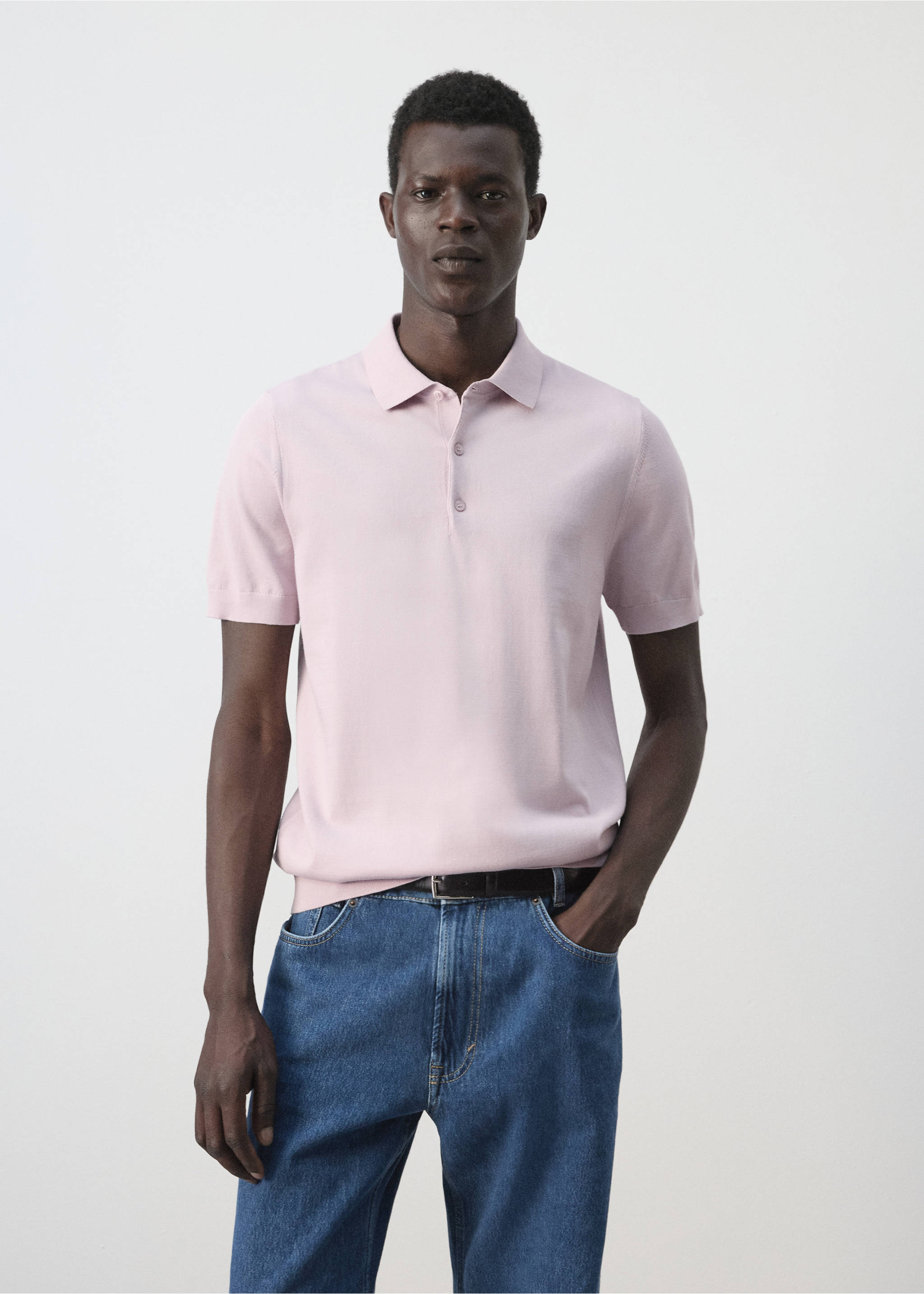 Polo 100% algodón punto fino - Plano medio, Rosa claro. Ref: 37091435-00.