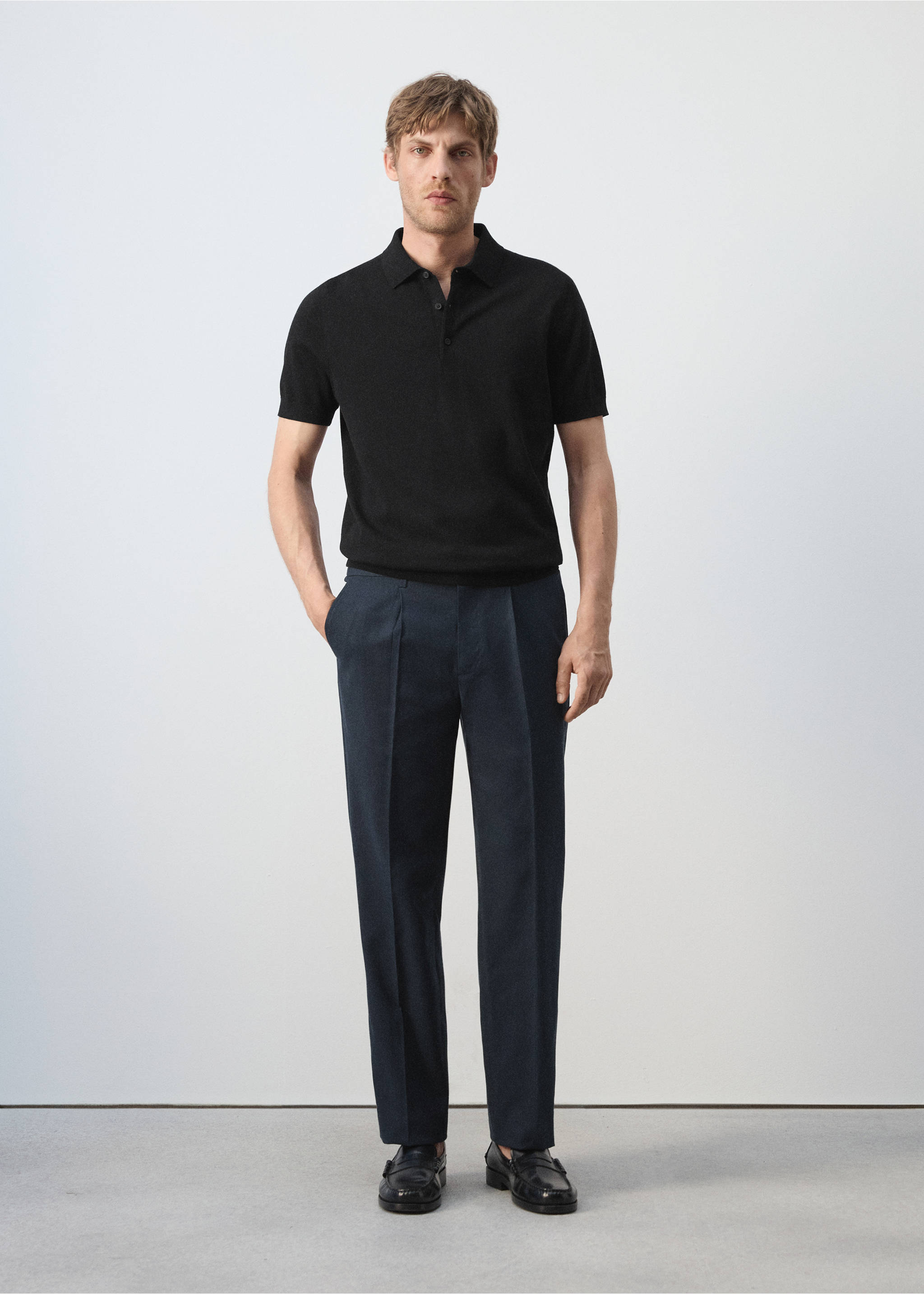 100% Cotton Fine Knit Polo - General plane, Black. Ref: 37091435-00.
