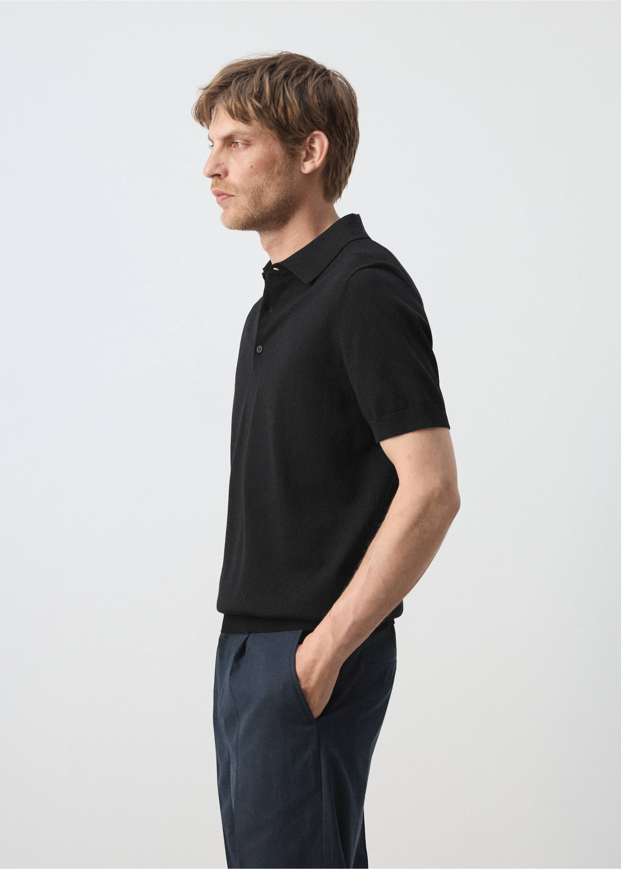 100% Cotton Fine Knit Polo - Details of the article 2, Black. Ref: 37091435-00.