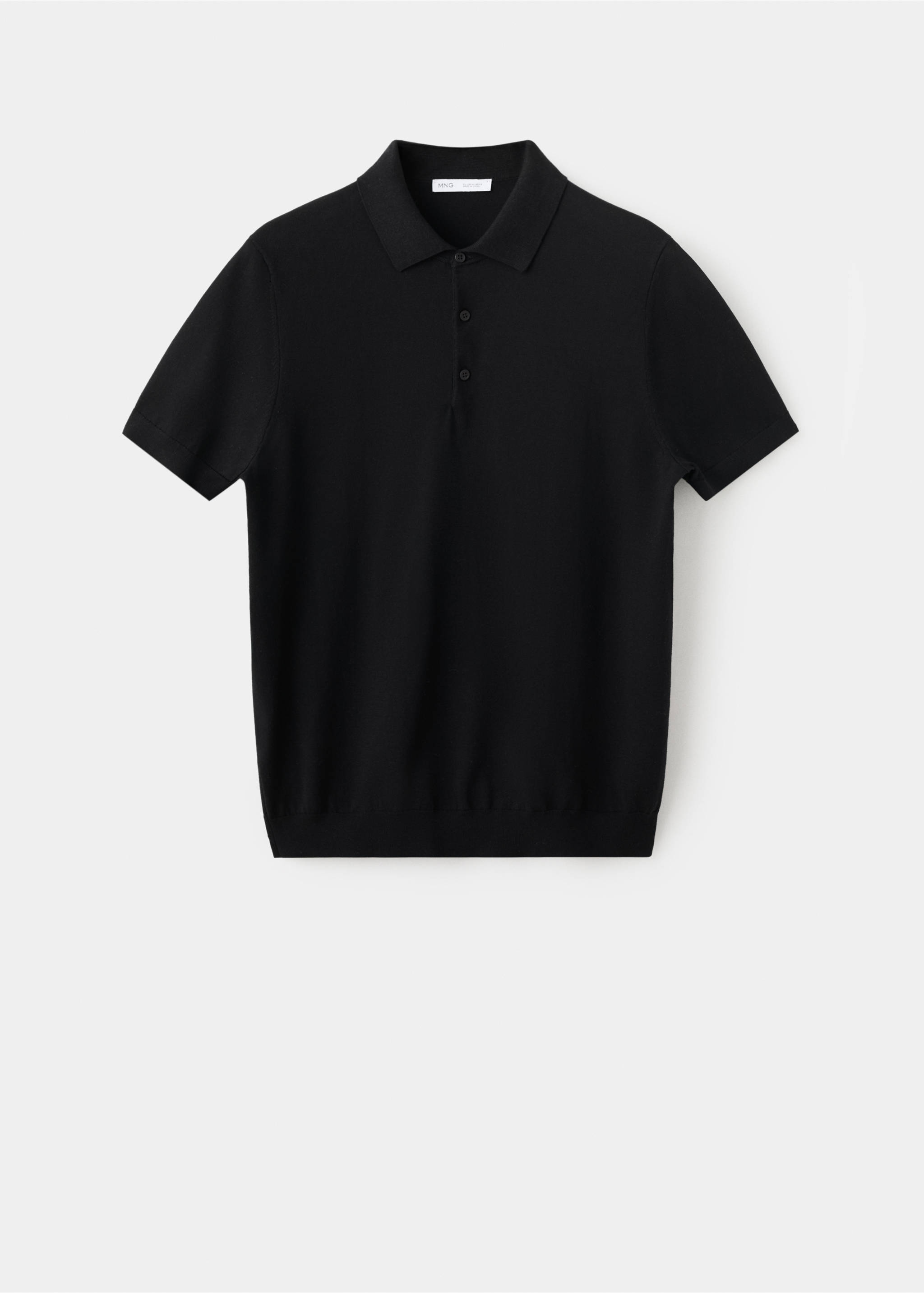 100% Cotton Fine Knit Polo - Article without model, Black. Ref: 37091435-00.