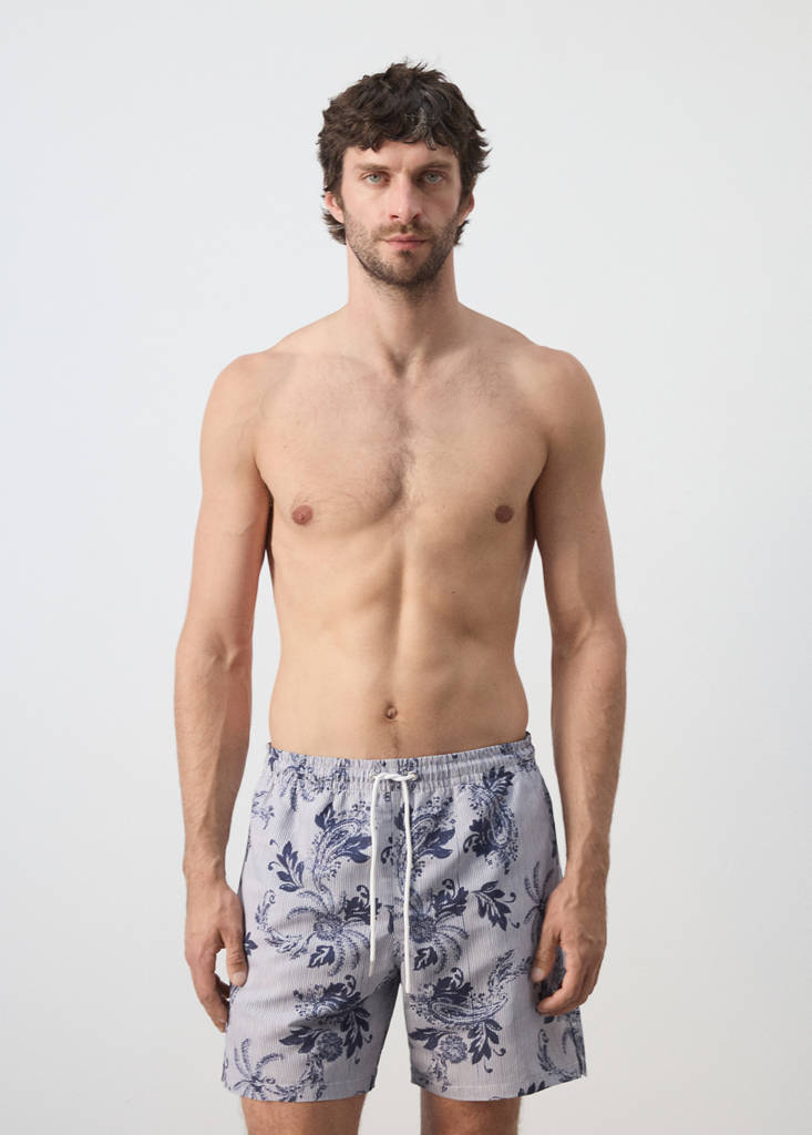 Printed drawstring swimming costume — Navy