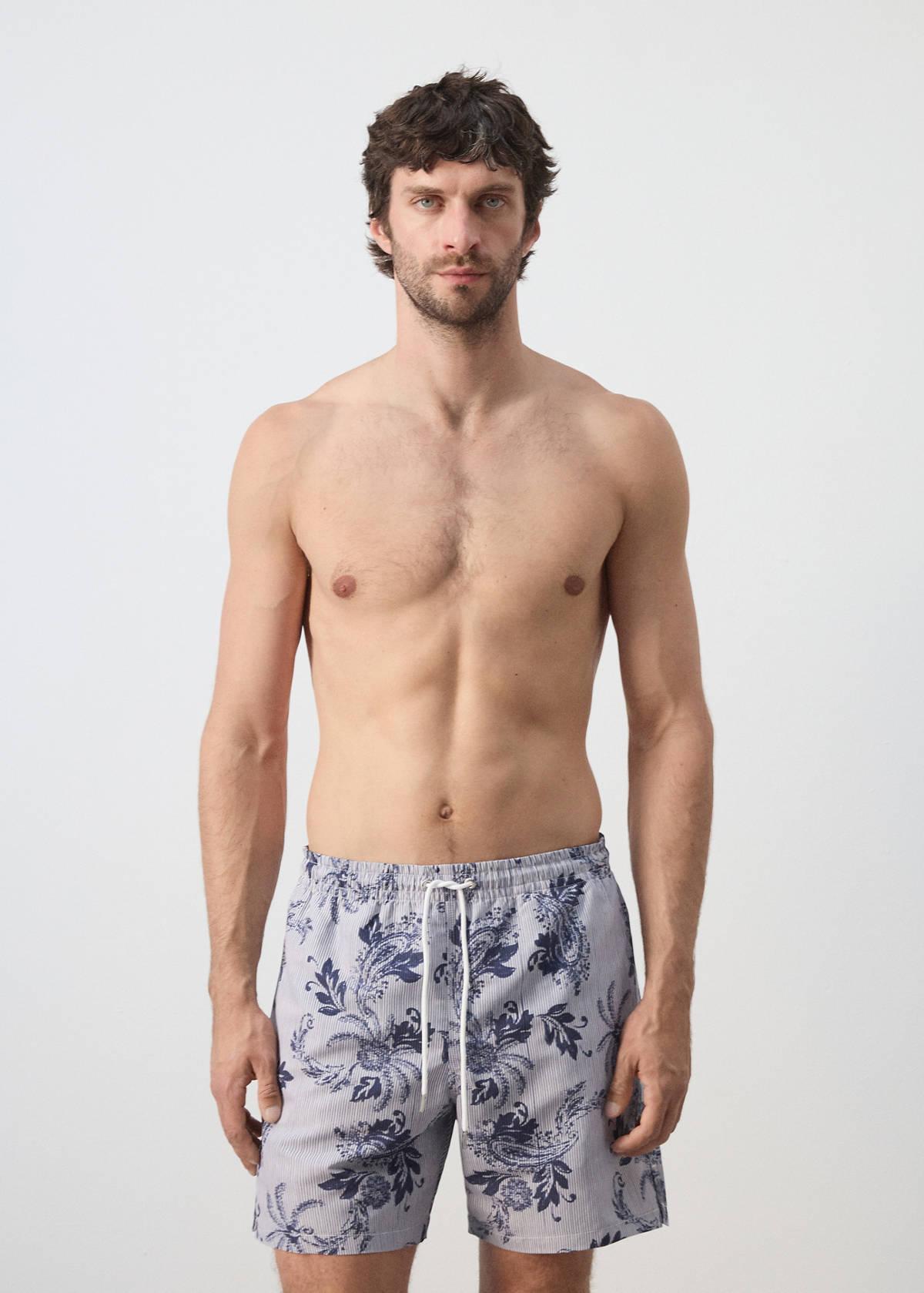 Printed drawstring swimming costume — Navy