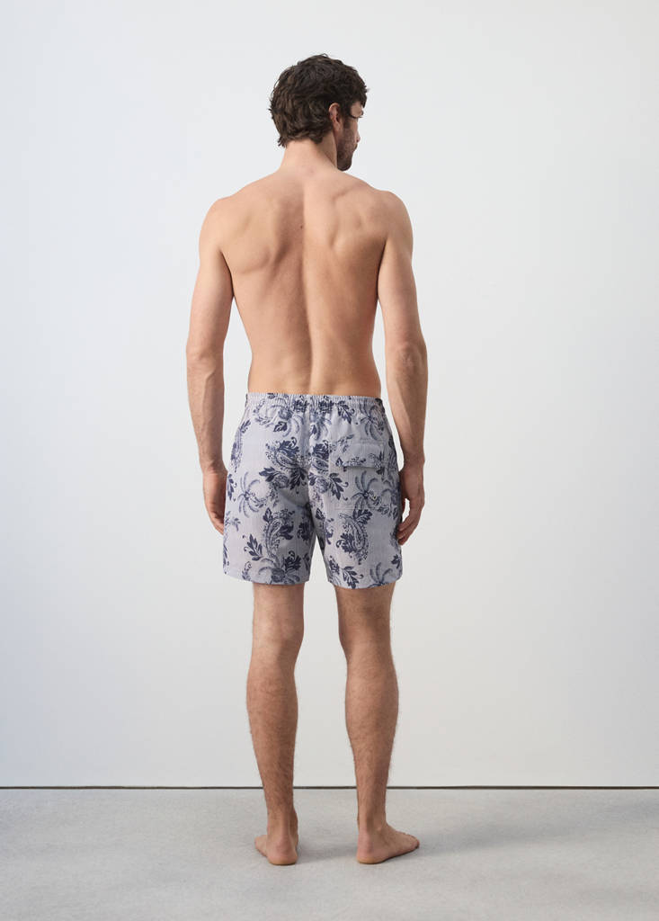 Printed drawstring swimming costume — Navy