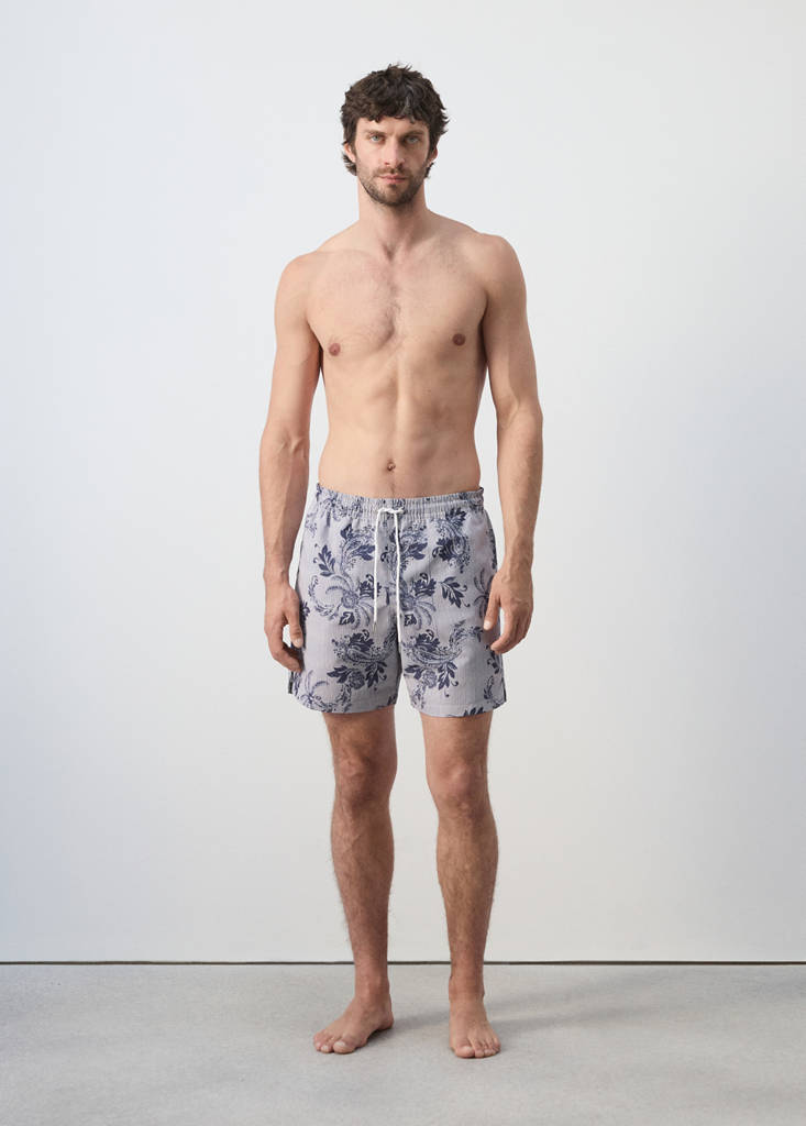 Printed drawstring swimming costume — Navy