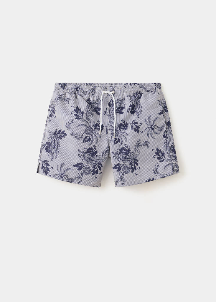 Printed drawstring swimming costume — Navy