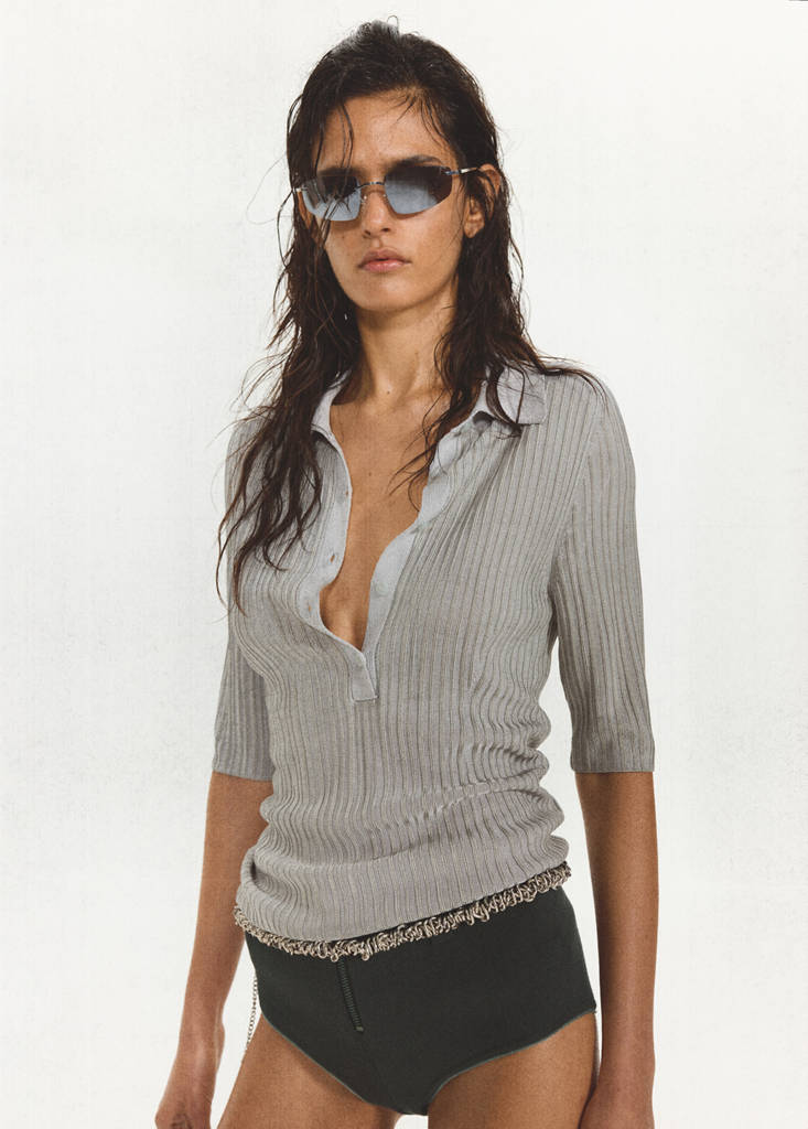 Polo-neck ribbed sweater — Grey