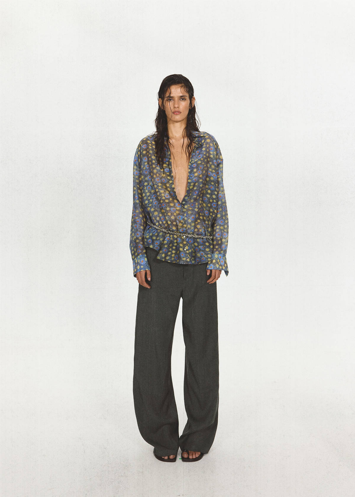 Printed semi-transparent blouse — Black
