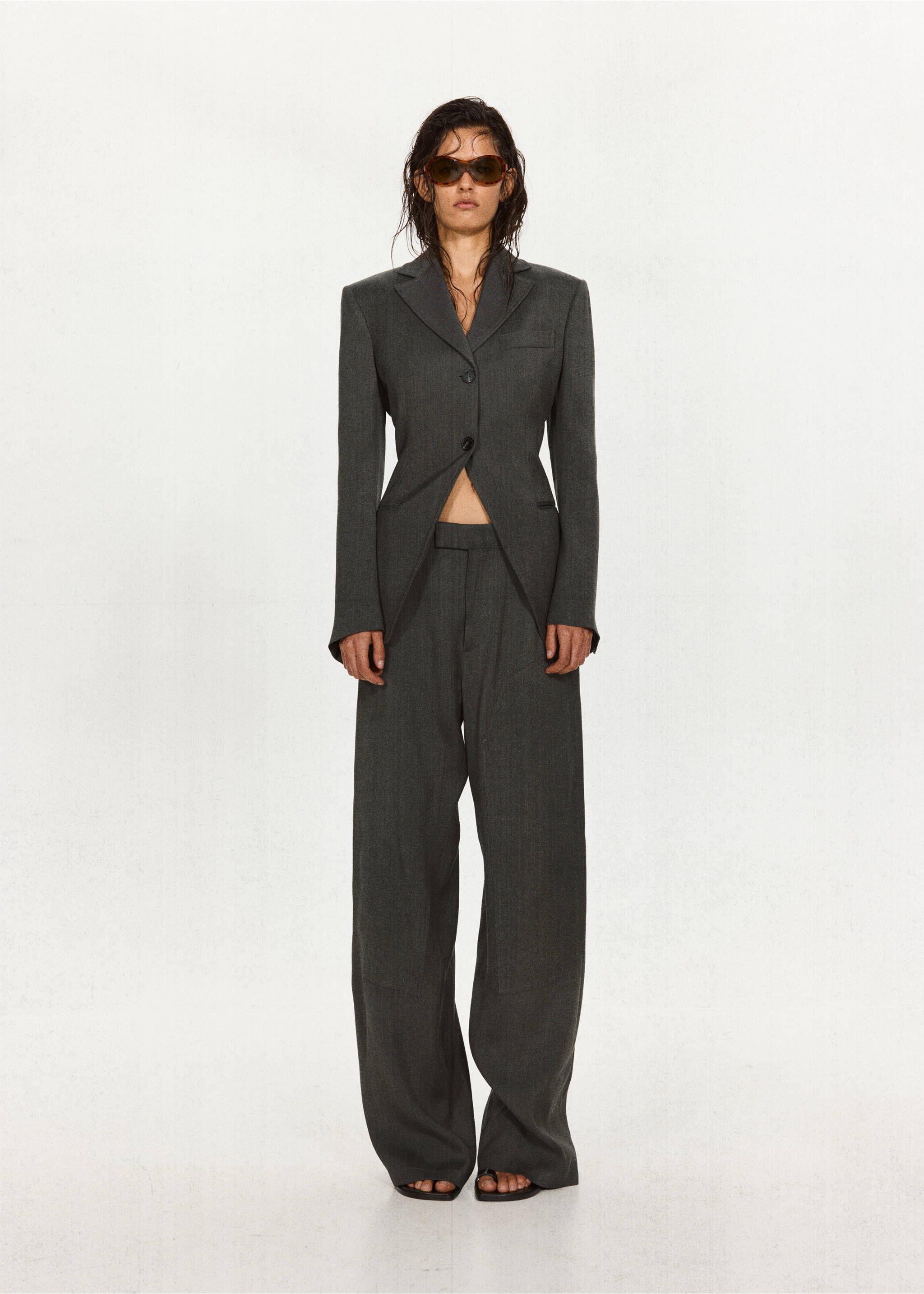 Straight-fit suit trousers - Details of the article 3, Black. Ref: 37091450-00.