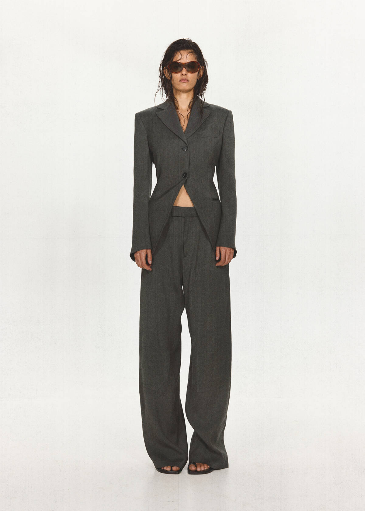 Straight-leg suit trousers with stitching details — Black