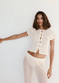Open-knit toggle cardigan — Ecru 1